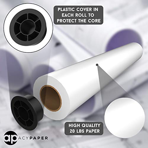 ACYPAPER Plotter Paper 24 x 150, CAD Paper Rolls, 20 lb. Bond Paper on