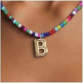 Dkodfi Colorful Initial Necklaces for Women – Bubble Letter Necklace - 14K Gold Plated Letter Beaded Choker, Dainty Cute Beach Boho Necklaces for Women Adjustable Beach Jewelry Gift Colorful Necklace