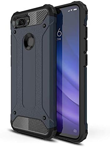 AOYIY Case Xiaomi Mi 8 Lite 2 in 1 Iron Armour Tough Style Fighter Case,Shockproof Heavy Duty Combo Hybrid Rugged Dual Layer Grip Case Cover with Kickstand for Xiaomi Mi 8 Lite-Navy blue