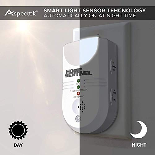 Home Sentinel Ultrasonic Pest Repellent 5-in-1 Indoor Pest Control Repeller With Electromagnetic, Ionizer & Auto Light For Mosquitos ,Rats, Spiders, Rodents (2 Pack)