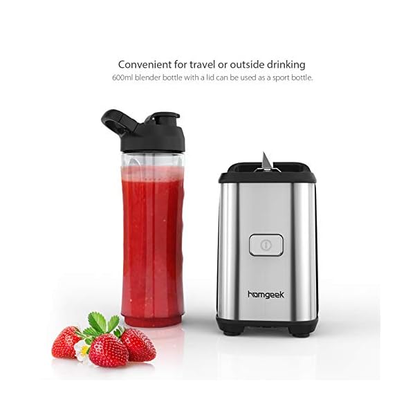 Smoothie-Blender-Mixer-homgeek-Stainless-Steel-Personal-Blender-Smoothie-Maker-with-2x600ML-Portable-Bottles-for-Milkshake-Fruit-and-Baby-Food-23000-RPM-High-Speed-BPA-Free-UK-Plug Smoothie Blender Mixer, homgeek Stainless Steel Personal Blender Smoothie Maker, with 2x600ML Portable Bottles for Milkshake, Fruit and Baby Food, 23,000 RPM High Speed, BPA Free, UK Plug
