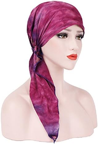Infasea Women's Strench Muslim Cap Turban Chemo Cap Cancer Cap Glaxy Style (Hot pink)