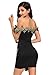Alvaq Women's Gold Lace Applique V Neck Backless Off Shoulder Mini Dress
