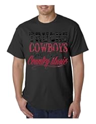 Apparel: Trucks Cowboys and Country Music Funny Cute American T-Shirt S-5XL - Black - S