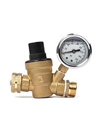 Válvula reguladora de agua, sin plomo, regulador de presión ajustable con manómetro y filtro de agua de U.S. Solid