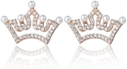 Rose-Gold Earrings, Zircon, Crown with Pearls