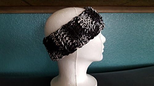 crocheted black, gray, grey, silver, white earmuff headband
