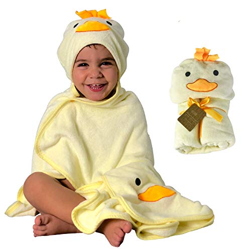 HECKBO 3D Baby Hooded Towel Duck + washcloth - from 0 Years - with 2 snap fasteners for flexible closing - Soft & Absorbent Material - Size: 90x100cm - Children Bath Towel Bathrobe