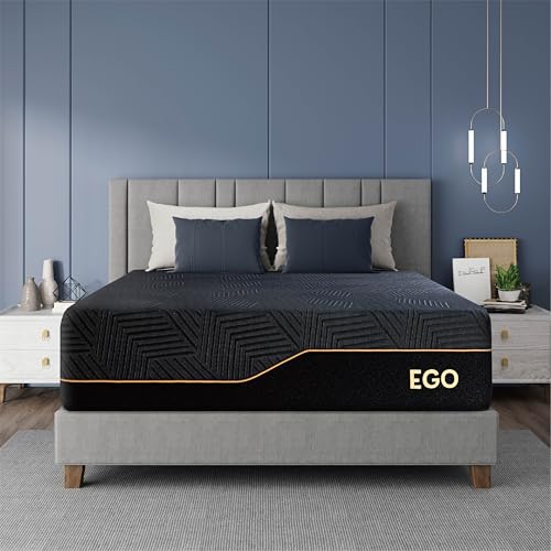 EGOHOME 14 Inch King Size Memory Foam Mattress, Pressure Relief, Cooling Gel Mattress in a Box, CertiPUR-US Certified, Therapeutic Medium Mattress, 76x80x14 Black