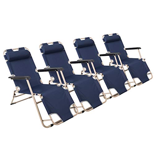 Lucky Tree 4 Pack Portable Chaise Lounge Chair Flat Folding Outdoor Recliner Chair for Camping B ...