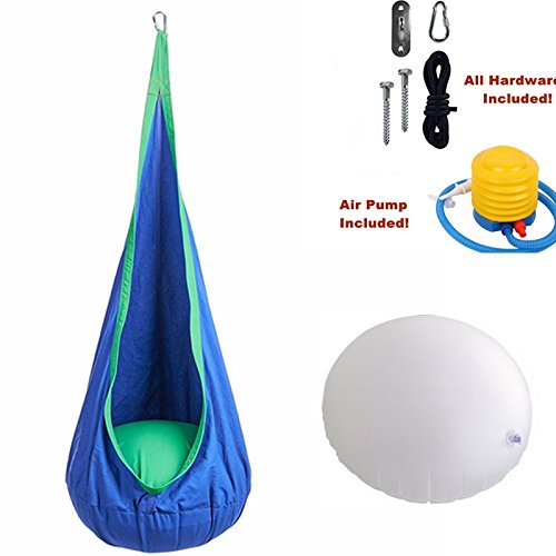Bormart Kids Child Pod Swing Chair Nook Tent, 100% Cotton Hanging Seat Hammock Nest for Indoor Outdoor Bedroom Garden Porch (blue)