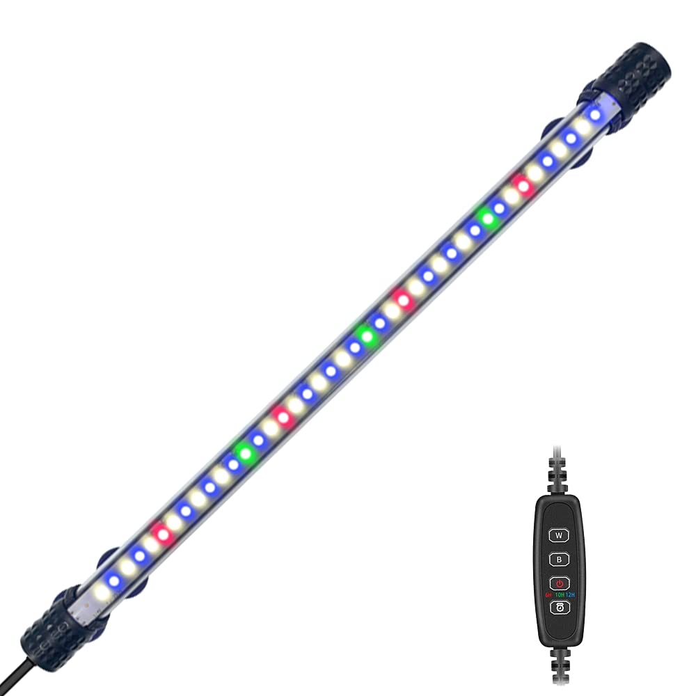 VARMHUS Submersible LED Aquarium Light with Timer, Auto On/Off Dimming, 3 Light Modes, 4-Color Lamp Beads, 10 Brightness Levels, 3 Timed Loop RGB - 38cm
