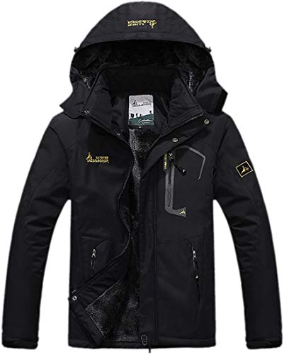 YIRUIYA Men's Waterproof Warm Windproof Camping Hiking Ski Jacket Coat with Hood Black