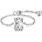 Solitaire Diamond Link Chain Statement Ring Cubic Zirconia with Dangling Bead Ball Tassel Adjustable Stacking Rings Promise Eternity Wedding Engagement Finger Bands Dainty Jewelry for Women Her