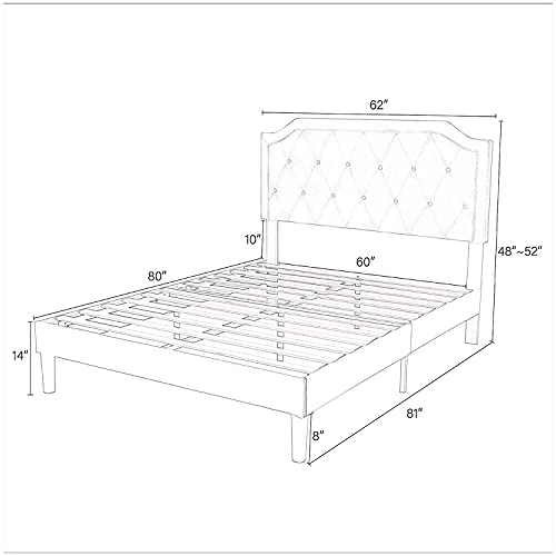 Allewie Upholstered Queen Size Platform Bed Frame with Adjustable and