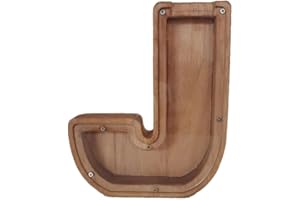 MOONASE Wooden Money Bank Personalized Letters Coin Bank Text Engraved Money Box Wooden Coin Bank ​Gift for Kids Christmas Birthday Gift Home Decoration (J)