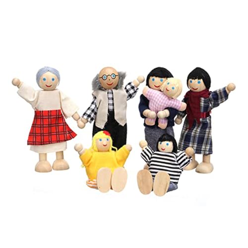 Lifreer Dolls Family Set Dolls Houses People, Sets of 7 People Wooden Family Doll House Accessories for Doll House, House Family Furniture Miniature