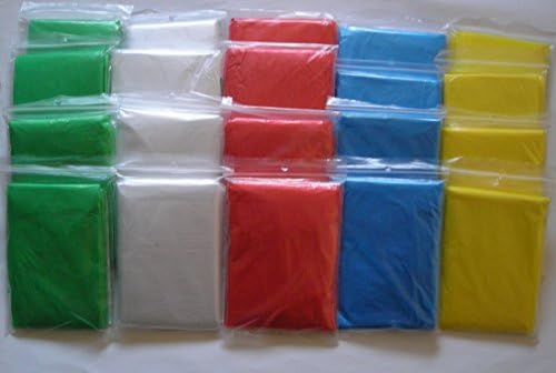 Poncho One Size Fit Most with Hood 20 Per Pack Choose Multi Color or Single Color (4 Blue, 4 Clear, 4 Green, 4 Red, 4 Yellow in Color Box)