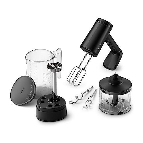 Philips Handmixer 5000 Series, 3-in-1-Handmixer, Leistungsstarker Motor (500 W), Smarter Aufbewahrungsbecher, 5 Geschwindigkeitsstufen, Anti-Spritz-Schutz, Schwarz (HR3781/20)