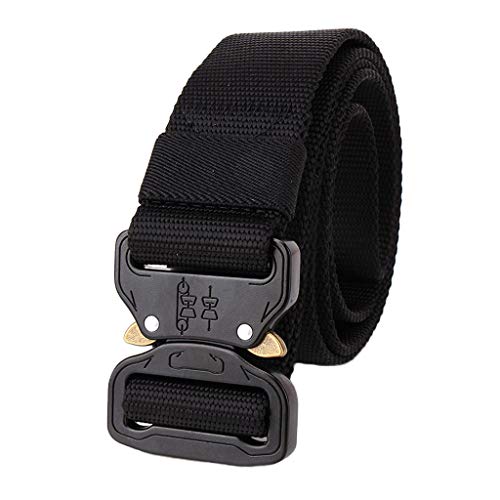 Hattfart Men Tactical Buckle Belt Heavy Duty Metal Buckle Military Webbing Nylon Belt Training Strap (Black)