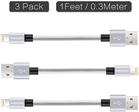 8 pin Lightning Cable for iPhone, ASICEN Nylon Braided Fast Charging Cord High Speed Sync Charging Wire for iPhone 7/7 Plus/6/6s/6 plus/6s plus/5s/5c,iPad Mini/Pro/Air, iPod, 1FT/0.3M--3Pack (Gray)