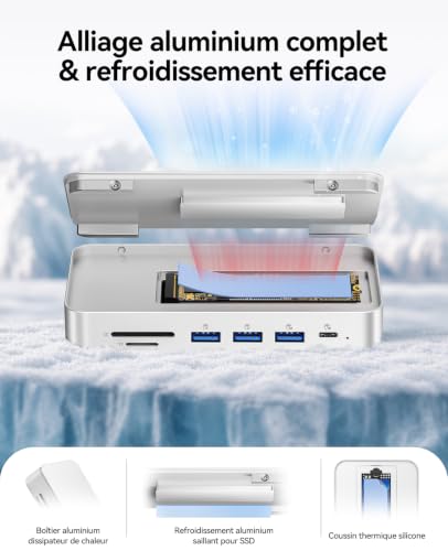 ORICO Station d'accueil 11 en 1 avec boîtier SSD M.2 NVMe/SATA de 8 To, station d'accueil pour ordinateur portable, 2 moniteurs avec HDMI, 1 DP 8K @ 30 Hz, 2 USB-A/C 10 Gbps, SD/TF, 100 W PD, 1 Gbit/s