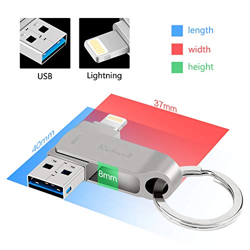 USB Flash Drive for iPhone Flash Drive 128GB Memory Stick USB 3.0 for iPad Thumb Drive Photo Stick 3in1 External Drive Richwell for Apple iPhone iPad iOS Mac Android and Computers (Silver128G)