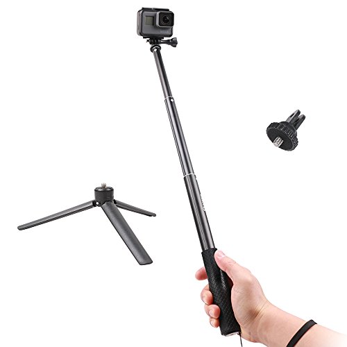 SUREWO Aluminum Rubber Waterproof Selfie Stick,Extendable Handheld Monopod Adjustable Tripod Pole Compable Gopro Hero (2018) 6/5/4 Black Hero 5/4 Session 4 Silver 3+ AKASO Xiaomi YI and More