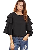 MakeMeChic Women's Layered Bell Sleeve Blouse Ruffle 3/4 Sleeve Top