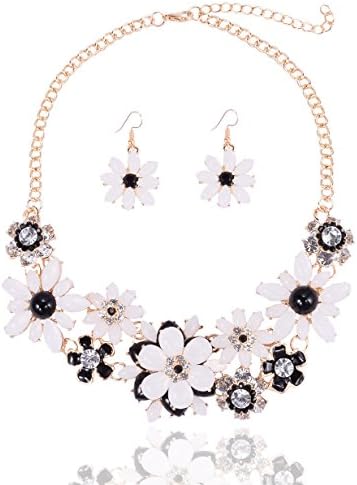 Yuhuan Flower Chunky Statement Necklace Rhinestone Costume Jewelry for Women