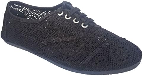 Elegant Women's Classic Crochet Black lace up Flat Shoes 8.5 , M US