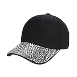 BSGSH Women Fashion Baseball Cap Studded Rhinestone Bling Adjustable Outdoor Sport Hat (Black)