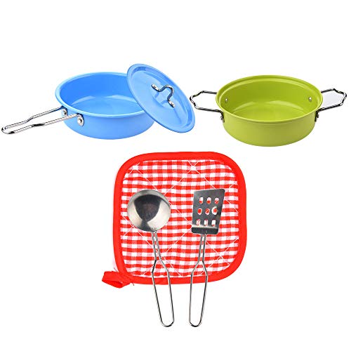 Pretend Play Kitchen Playset - 6 Pcs/Set Kids Pretend Toys Kitchen Toys [No Sharp Edges] Stainless Steel Cookware Toy Setteel Cookware Toy Set (US STOCK) - Thumbnail 5