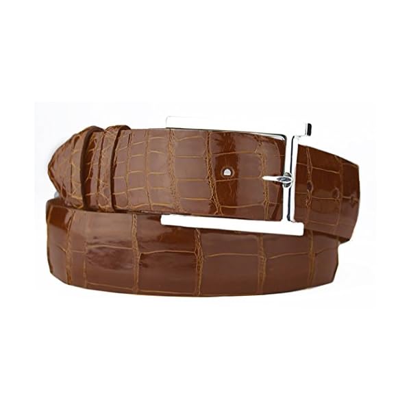 Handmade Cognac Alligator Belt Strap with Sterling Silver Belt Buckle