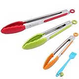 Stainless Steel Kitchen Tongs, Set Of 3-7,9,12 Inch,Non-Stick Food Tongs With Silicone Tips For Barbeque, Cooking, Grilling Turner(multi Color - Green, Red, Orange)