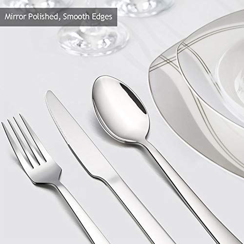 E-far 24-Piece Silverware Set, Stainless Steel Flatware Tableware Set for 6, Eating Dinner Utensils for Home Restaurant Party, Include Spoons, Fork, Knife, Square Edge & Mirror Finish, Dishwasher Safe