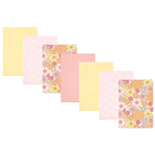 Hudson Baby Unisex Baby Cotton Flannel Burp Cloths, Peace Love Flowers 7 Pack,…