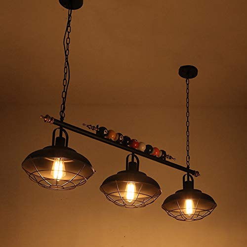 NIUYAO Hanging Pool Table Light Fixture 47''W Island Light with Metal Shade, Metal Cage Frame and Special Billiard Ball Decoration in Black Finish, 3 Light 463065