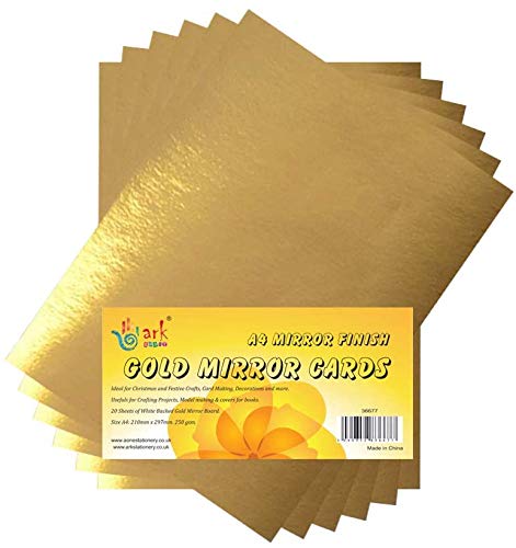 A4 250gsm Silver and Gold Shimmering Mirror Finish Mirror Cards (Gold- [PK-10])
