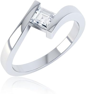 Jian London Ring gekreuzt, versilbert, weißer, quadratischer Topas