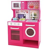 Rainbow Sophia Vibrant Wood Kids Play Kitchen with Cookware Accessories (Fuchsia)