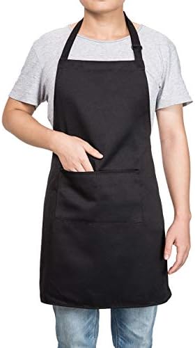 DOYADA Two Pockets Adjustable Bib Adult Apron - Extra Long Ties - Heavy Duty Kitchen Apron, Money Apron, Waitresses Apron - Cooking Kitchen Aprons for Women