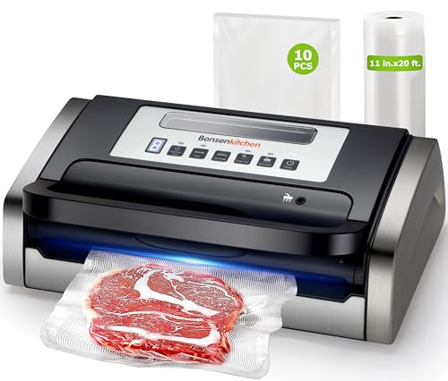 Bonsenkitchen Vacuum Sealer with Easy Handle Design,1 Bag Roll & 10 Bags