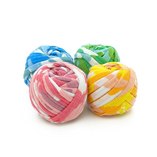 Charmkey Pappardelle Multicolored T Shirt Yarn Soft 95% Polyester and 5% Spandex Fabric 7 Jumbo Fashion Knitting Cloth Tape for Crocheting Bags Bowls DIY Handicraft, Pack of 4 Skeins, 1.41 OunceÃ—4