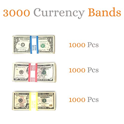 Money Bands Currency Sleeves Straps - Made in USA (Pack of 3000) Self-Adhesive Assorted Money Wrappers for Bills Color Coded Wraps Meets ABA Standards, 7.5 x 1.25 inches - Counter Recyclable Kraft Pap - Thumbnail 2
