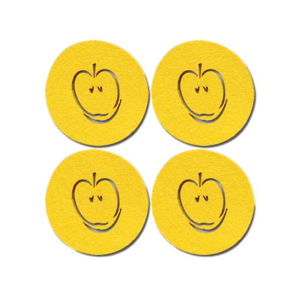 Supmo Felt Coasters Round in Bright Colours with Fruit Designs (Selection of Colours + Design), 5 mm Thick, Elegant and Striking, yellow, 8er