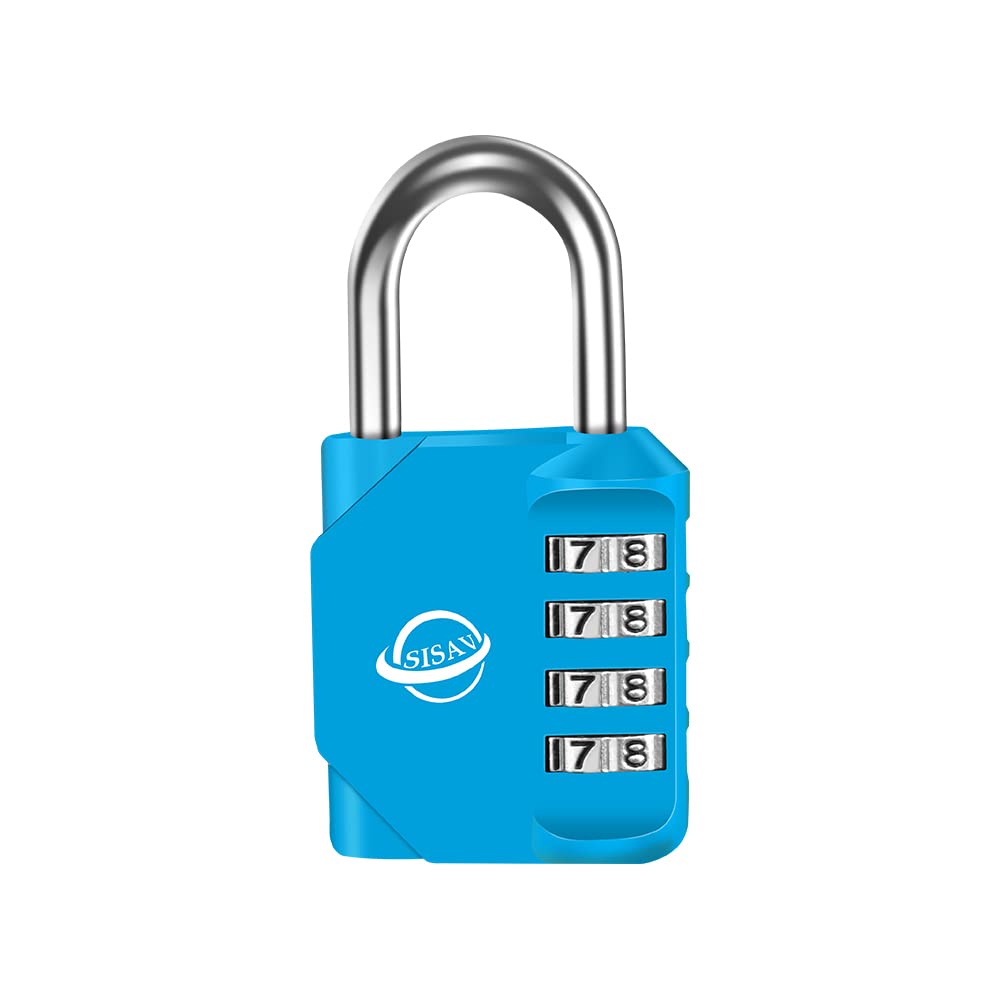 SISAV 4 Digit Combination Lock,Gym Padlock,Outdoor Combination Padlock,Suitable for School Lockers,Tool Boxes,Fences,Gate(Sky Blue 1Pack)