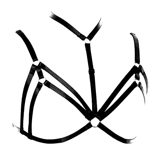 Women Body Harness Bra Waist Belt Strappy Crop Tops Goth Punk Pentagram Festival Rave Bralette (Black O0394) - Thumbnail 2