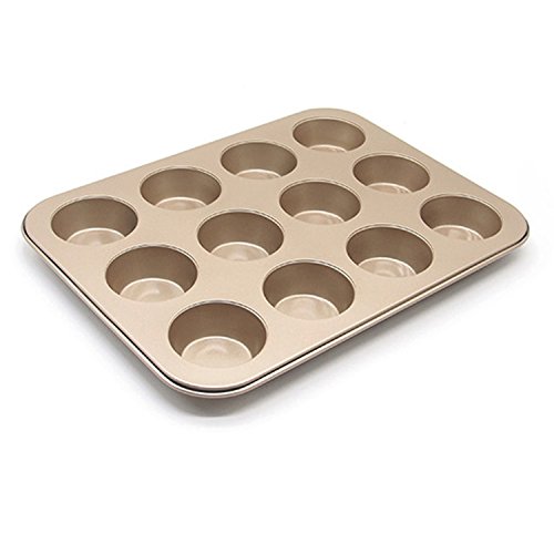 12 Cup Metal Muffin & Cupcake Baking Pan,Golden