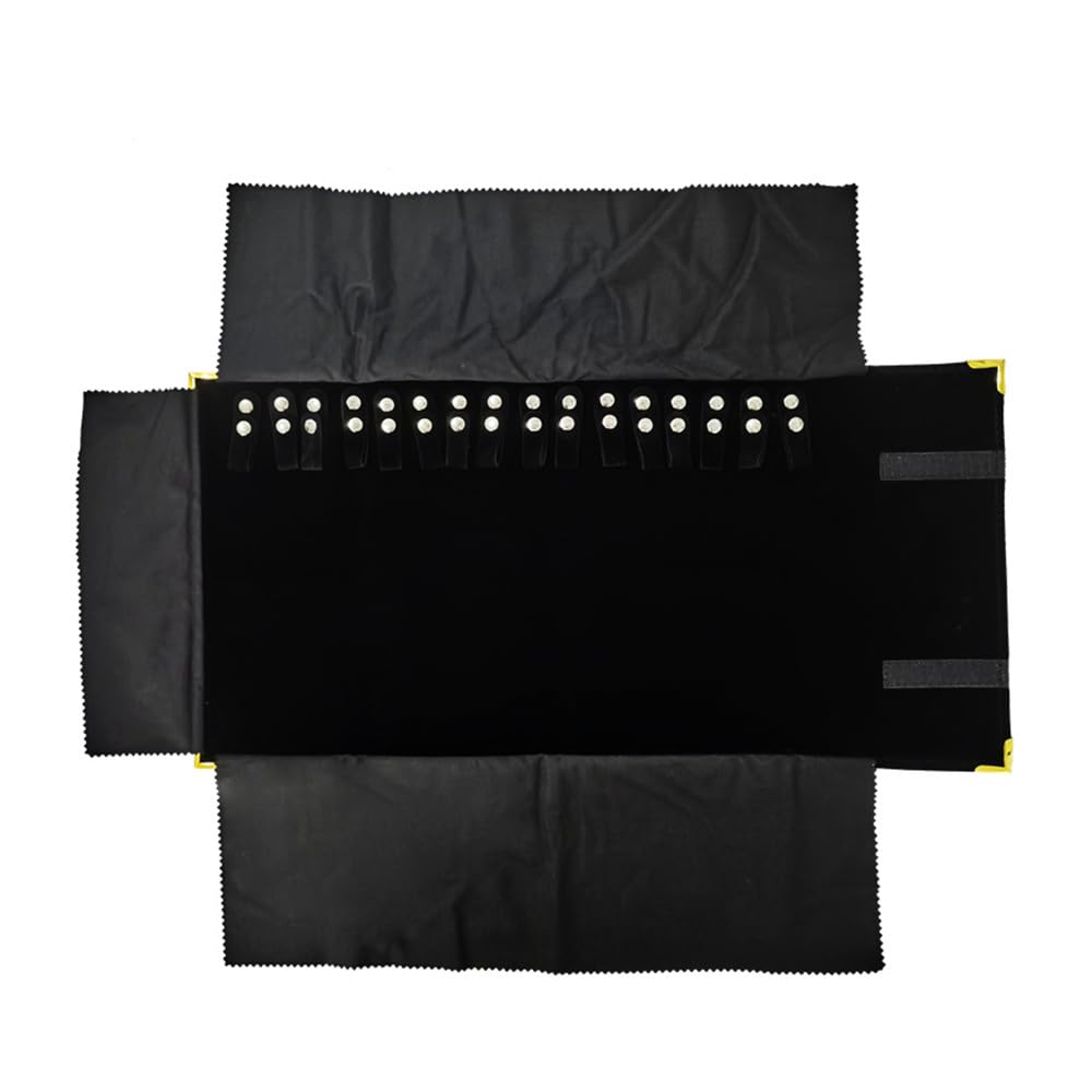 Photo 1 of SCIKHEFT Premium Jewelry Roll Organizer for 16 Necklaces 55cm x 29cm Metal Snap & Velcro Closure - Ideal for Travel and Storage (Black with golden corner)